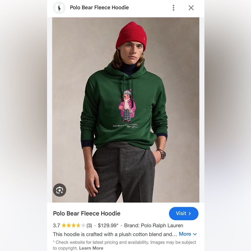 💚🐻 NEW WITH TAGS🐻💚 Polo Bear Fleece Hoodie Size M